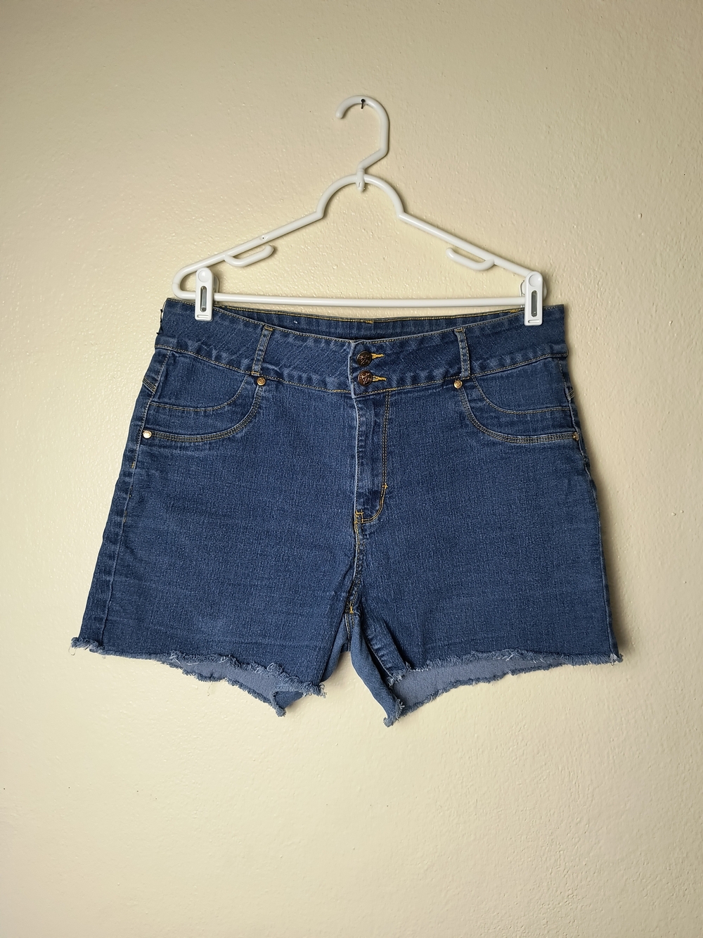 Double-Button Dark Blue Denim Jean Shorts for Women